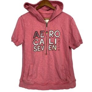 VTG Y2K Aeropostale Womens XL Hoodie Pink Zip Aero Spell‎ Out 90s Preppy Sweater